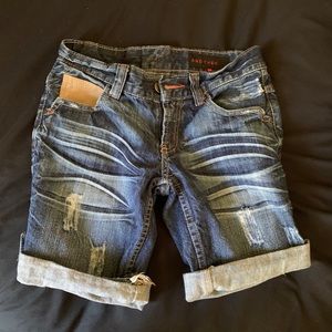 Distressed denim shorts